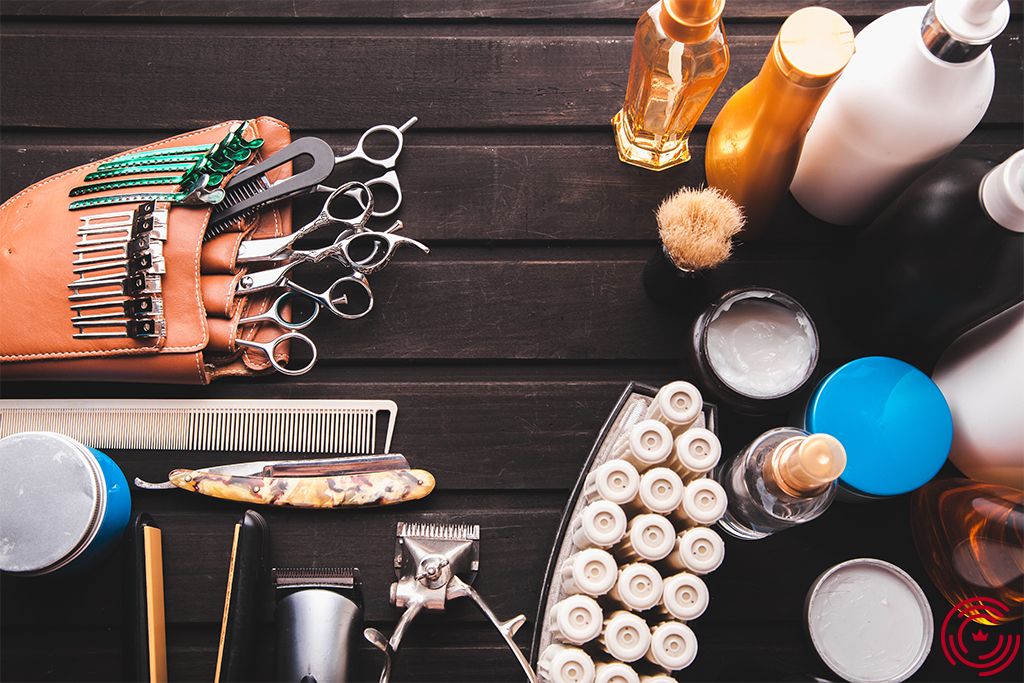 A table with all the tools of a barber